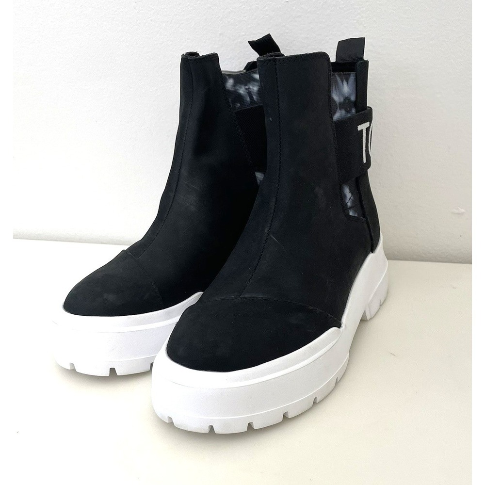 TOMS Alpargata Round Toe Combat  Women's Black & White Casual Boots 10018937